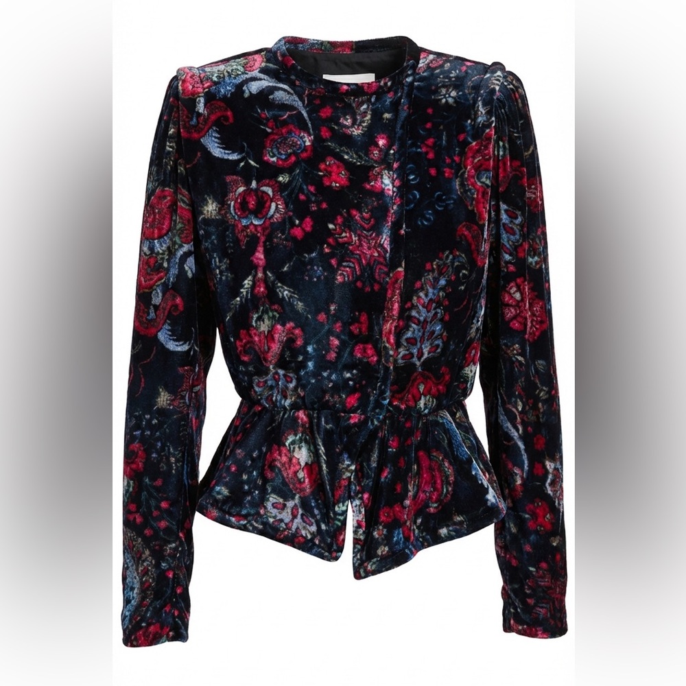 Isabel Marant Menelia Black and Red Floral Velvet Jacket